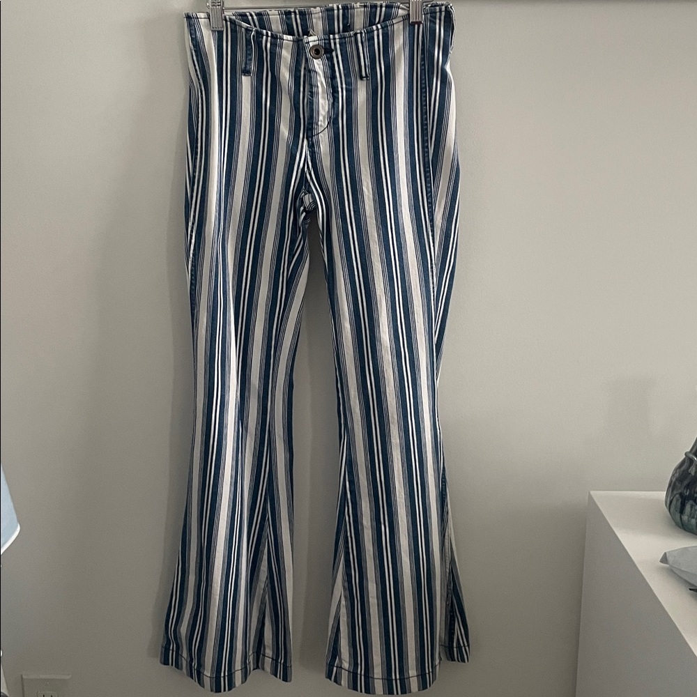 Free People Retro Blue and White Striped Denim Pants